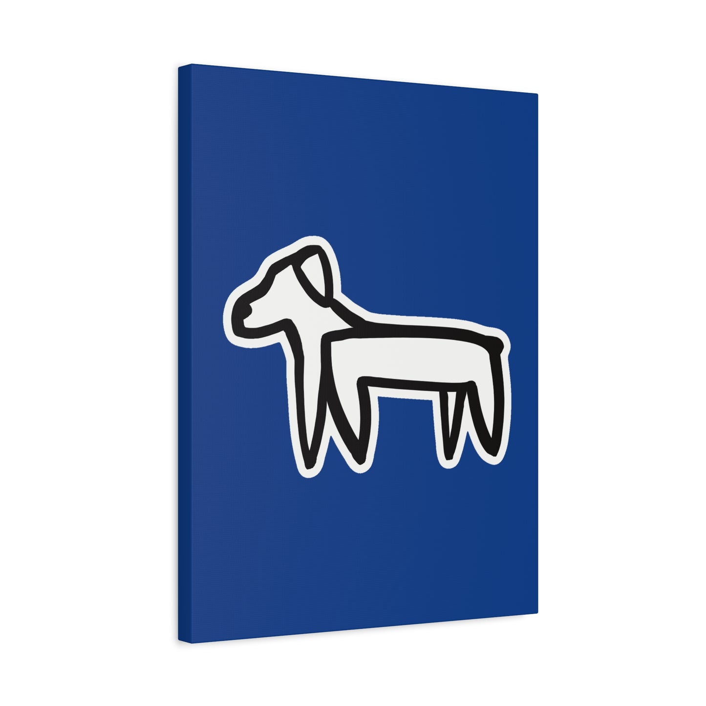 Dog Canvas Print on Blue (Sticker Style White Dog) - Dog Drawing Wall Art