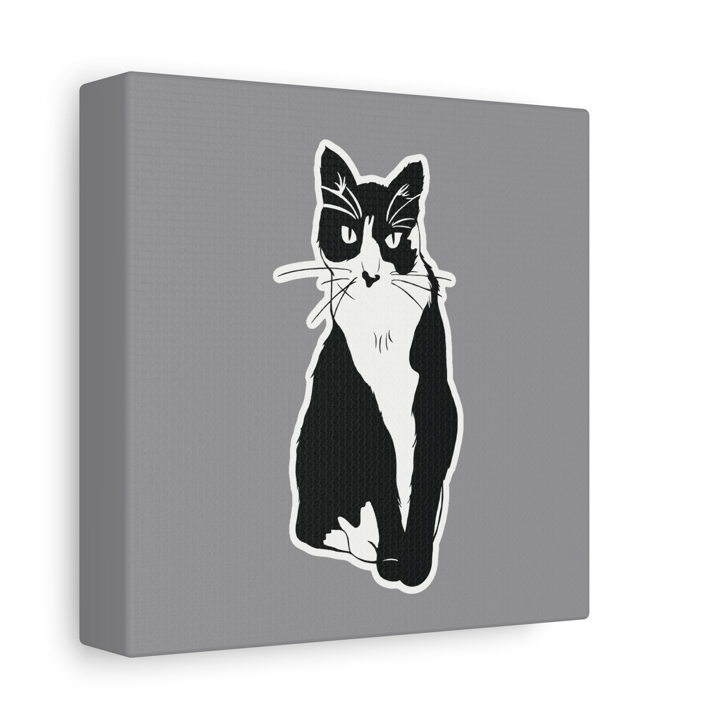 Cat Canvas Print on Grey (Sticker Style Cat) - Cat Drawing Wall Art