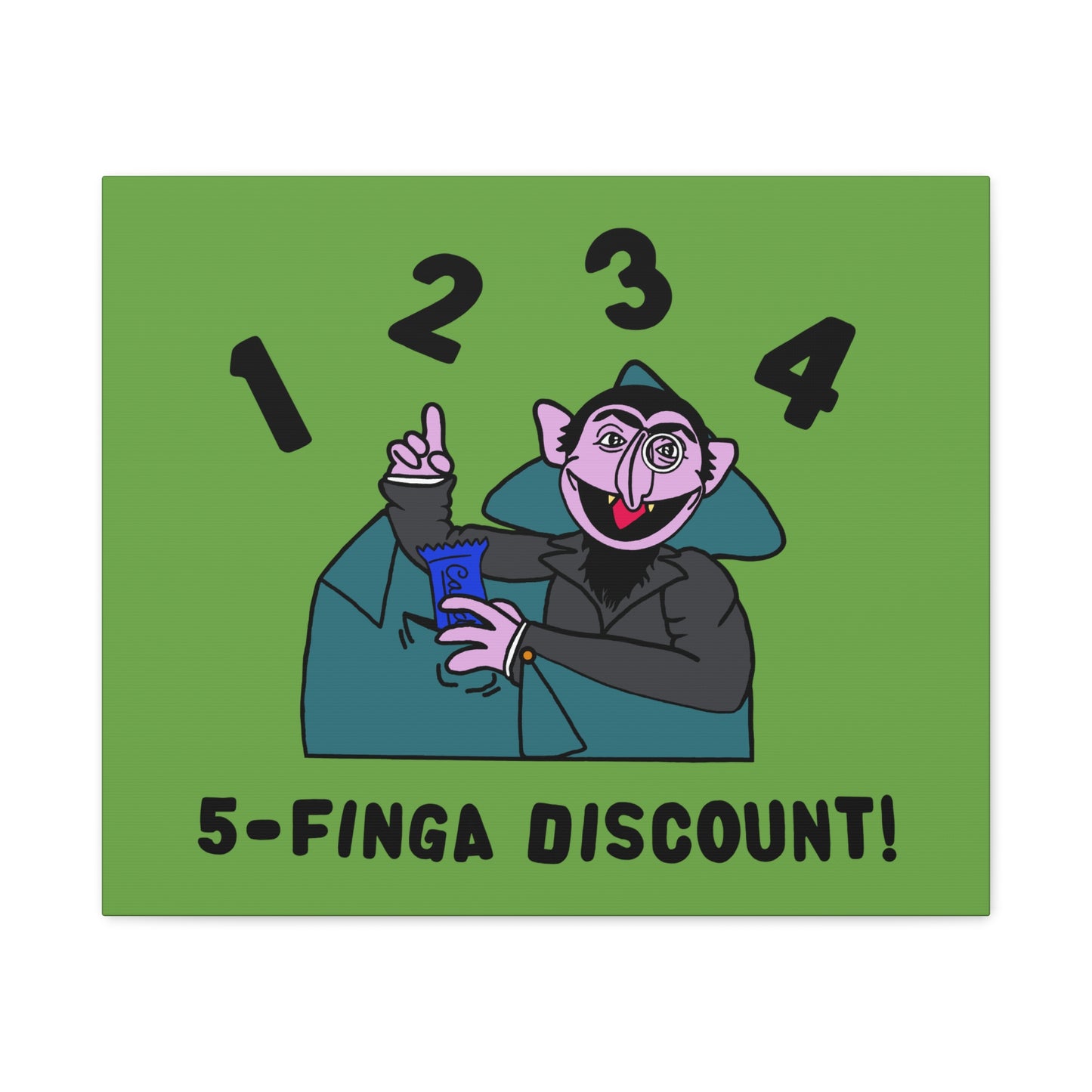 Five Finger Discount Canvas Print Green - Sesame Street The Count Parody Art Print