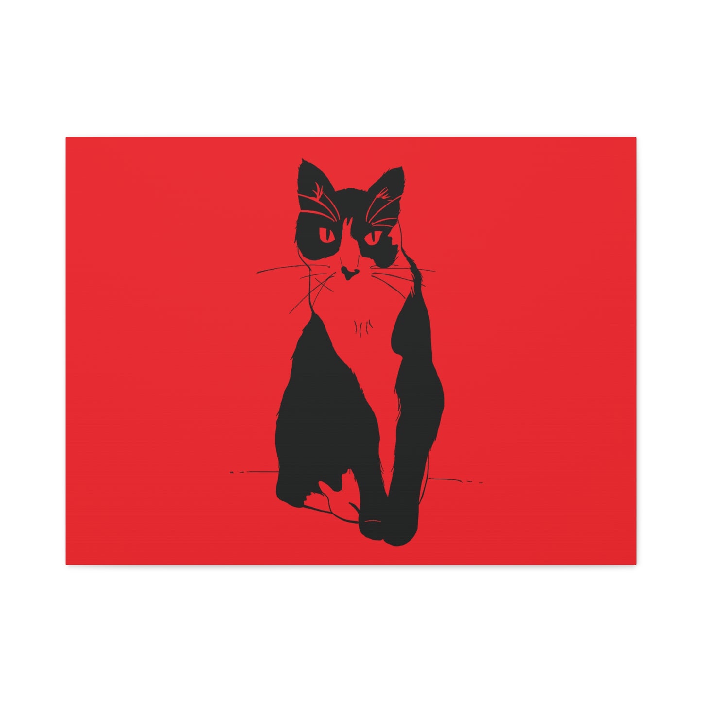 Cat Canvas Print on Red (Transparent Style Cat) - Cat Drawing Art