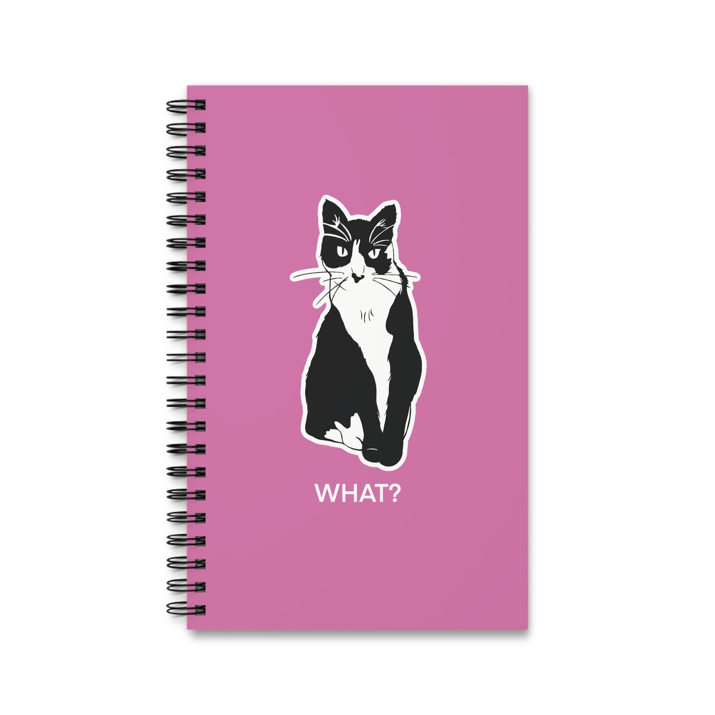 Cattitude Notebook in Light Pink (Sticker Style Cat with White Writing) - Cat Spiral Notebook