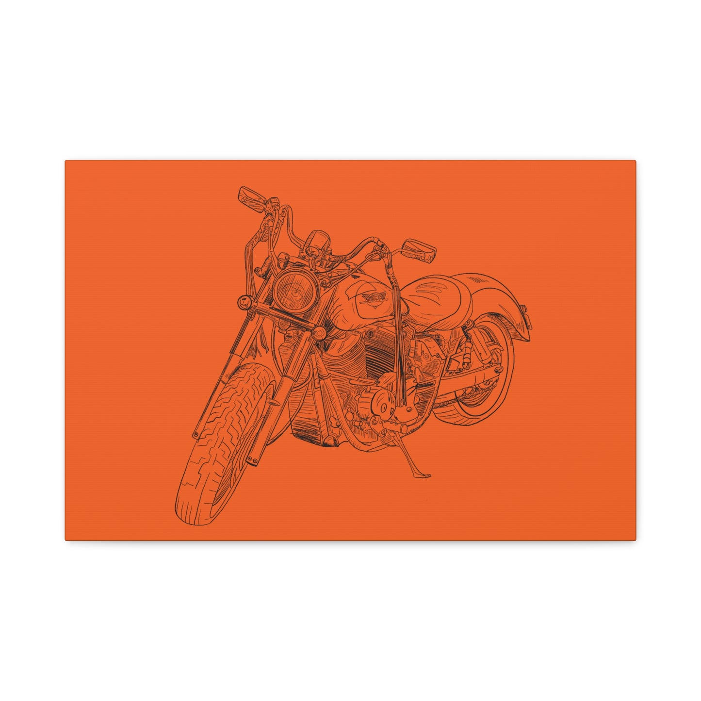Ride Me Harley Motorcycle Sketch Canvas Print - Black Ink on Orange Background