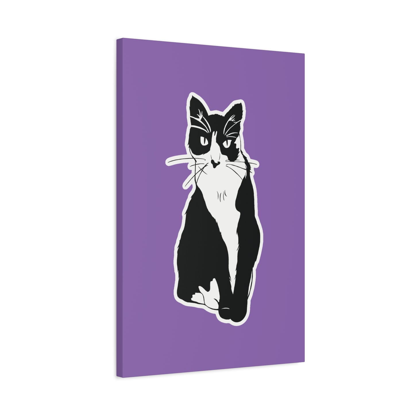 Cat Canvas on Light Purple (Sticker Style Cat) - Cat Drawing Art