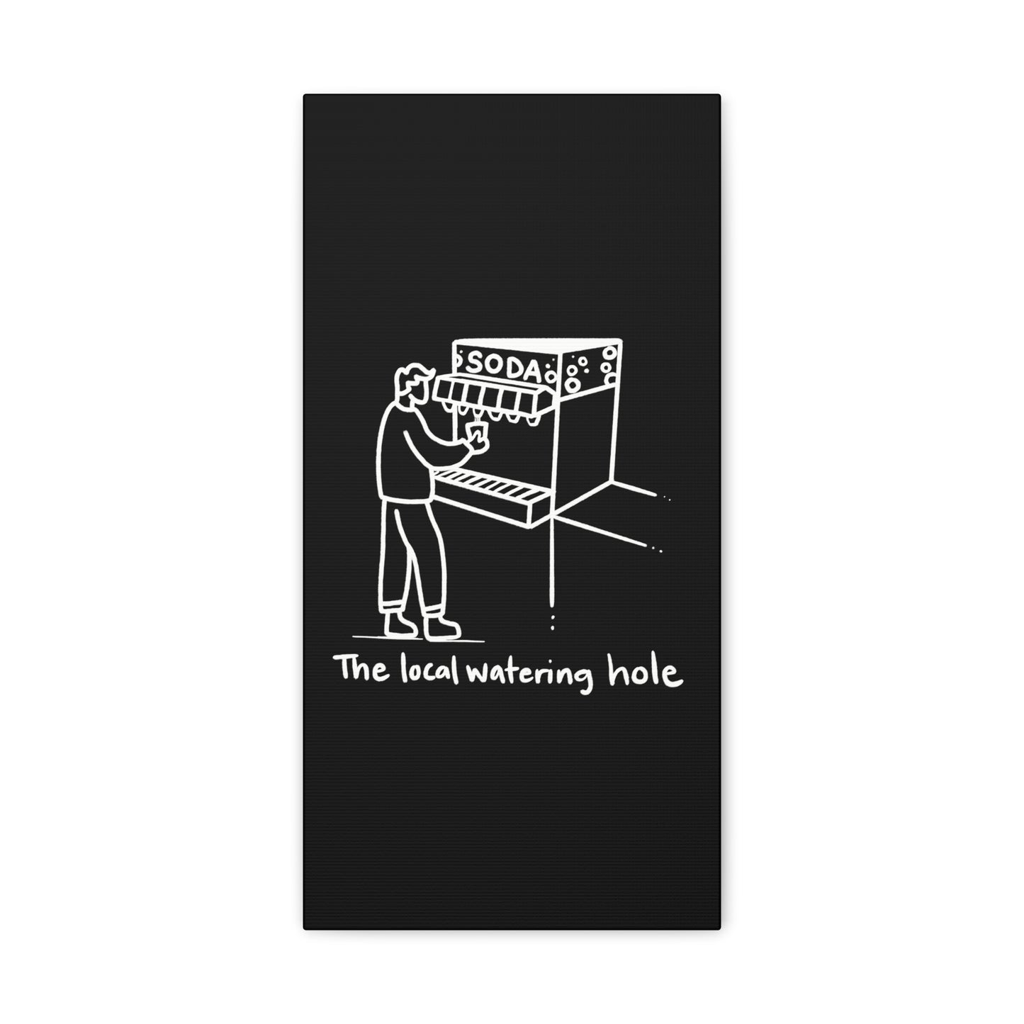Local Watering Hole Canvas Print - White Ink on Black Background