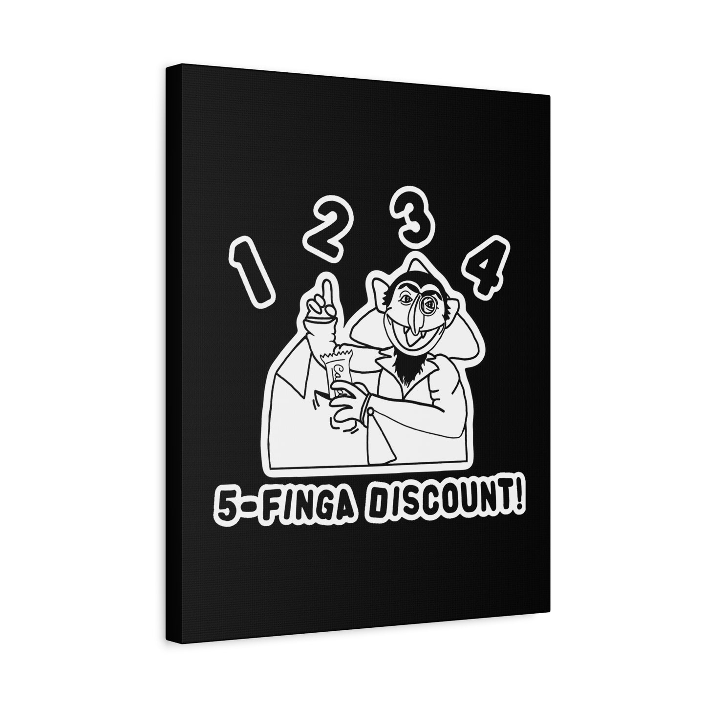 Five Finger Discount Outline Canvas Print Black - Sesame Street The Count Parody Art Print