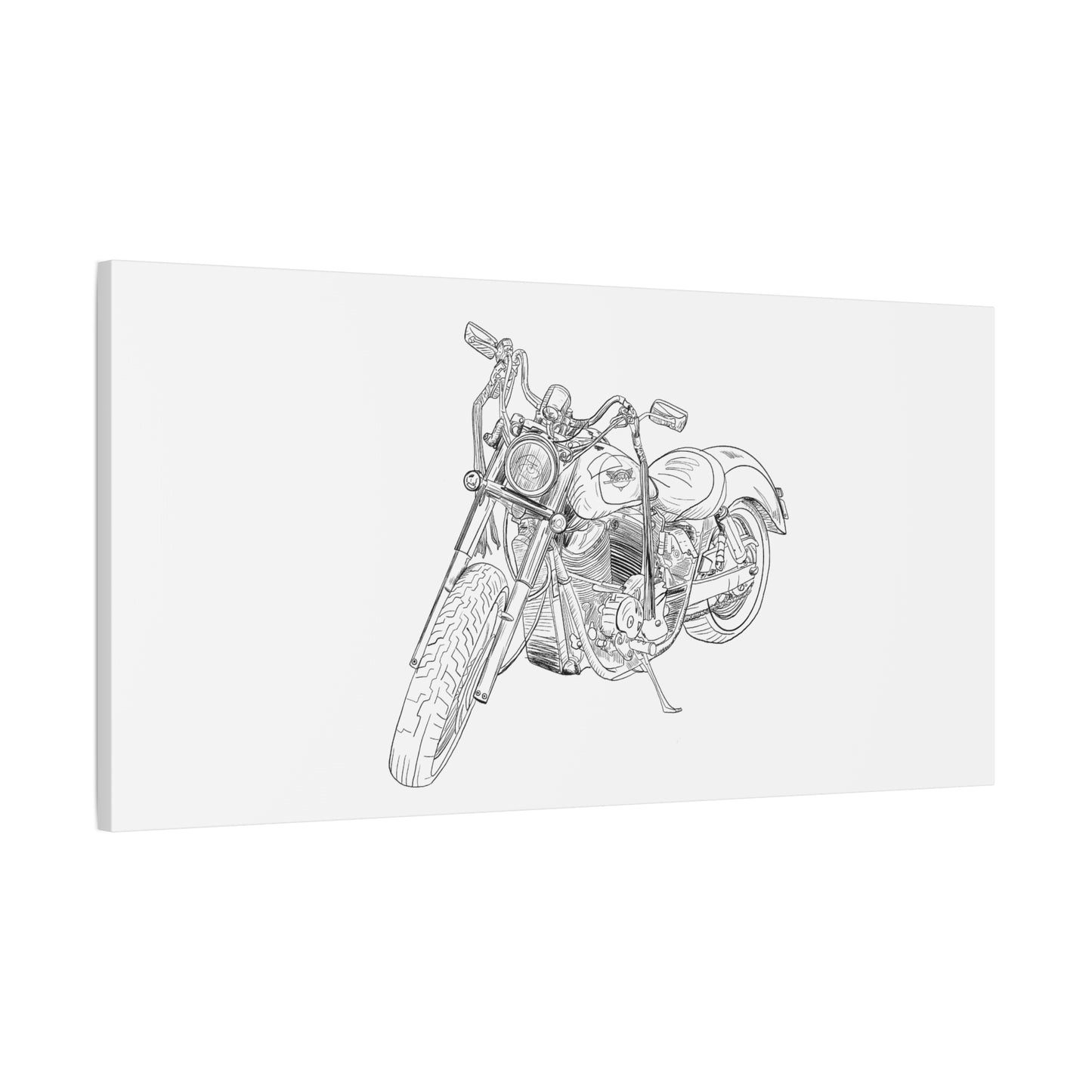 Ride Me Harley Motorcycle Sketch Canvas Print - Black Ink on White Background