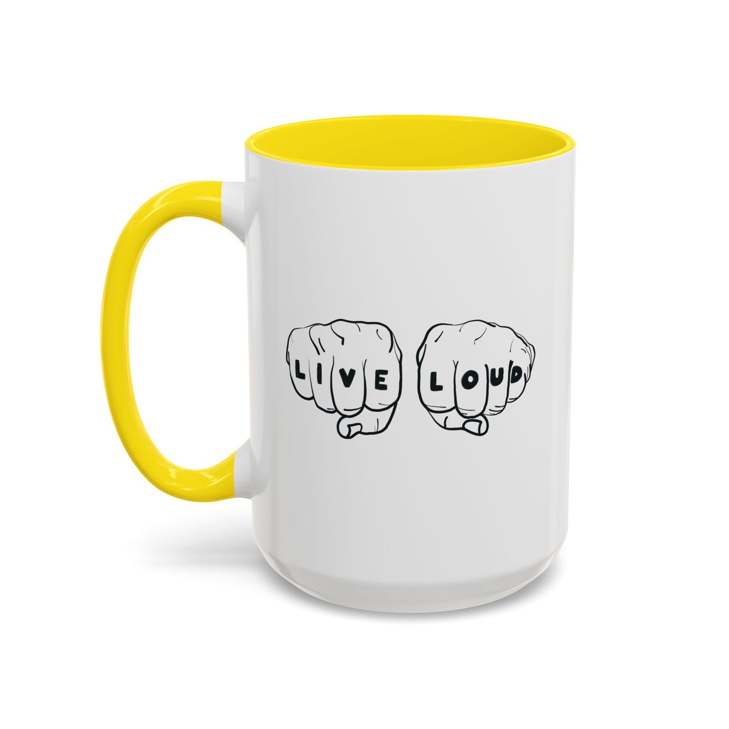 Live Loud Knuckle Tats Tattooed Fists - Four Fists Accent Mug