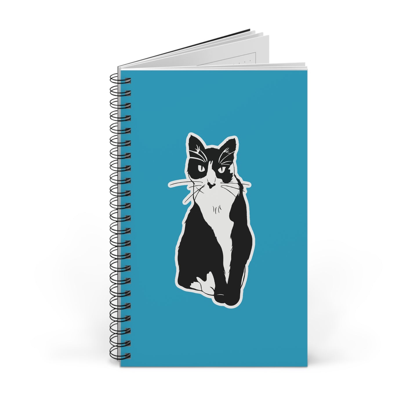 Cat Notebook in Turquoise (Sticker Style Cat) - Cat Spiral Notebook