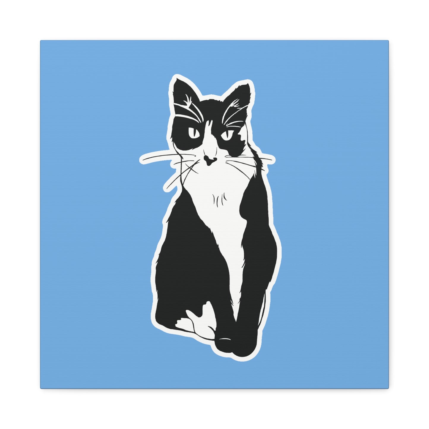 Cat Canvas on Light Blue (Sticker Style Cat) - Cat Drawing Art