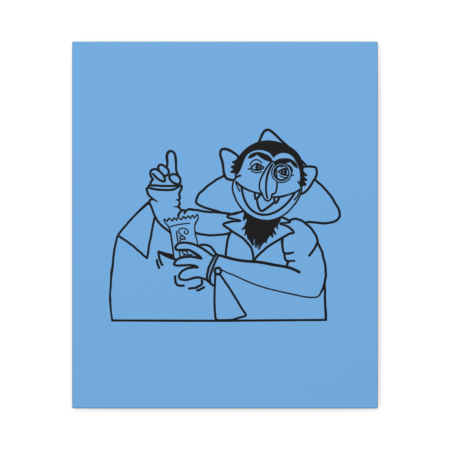 The Count Stealing Candy Outline Canvas Print Light Blue - Sesame Street The Count Parody Art