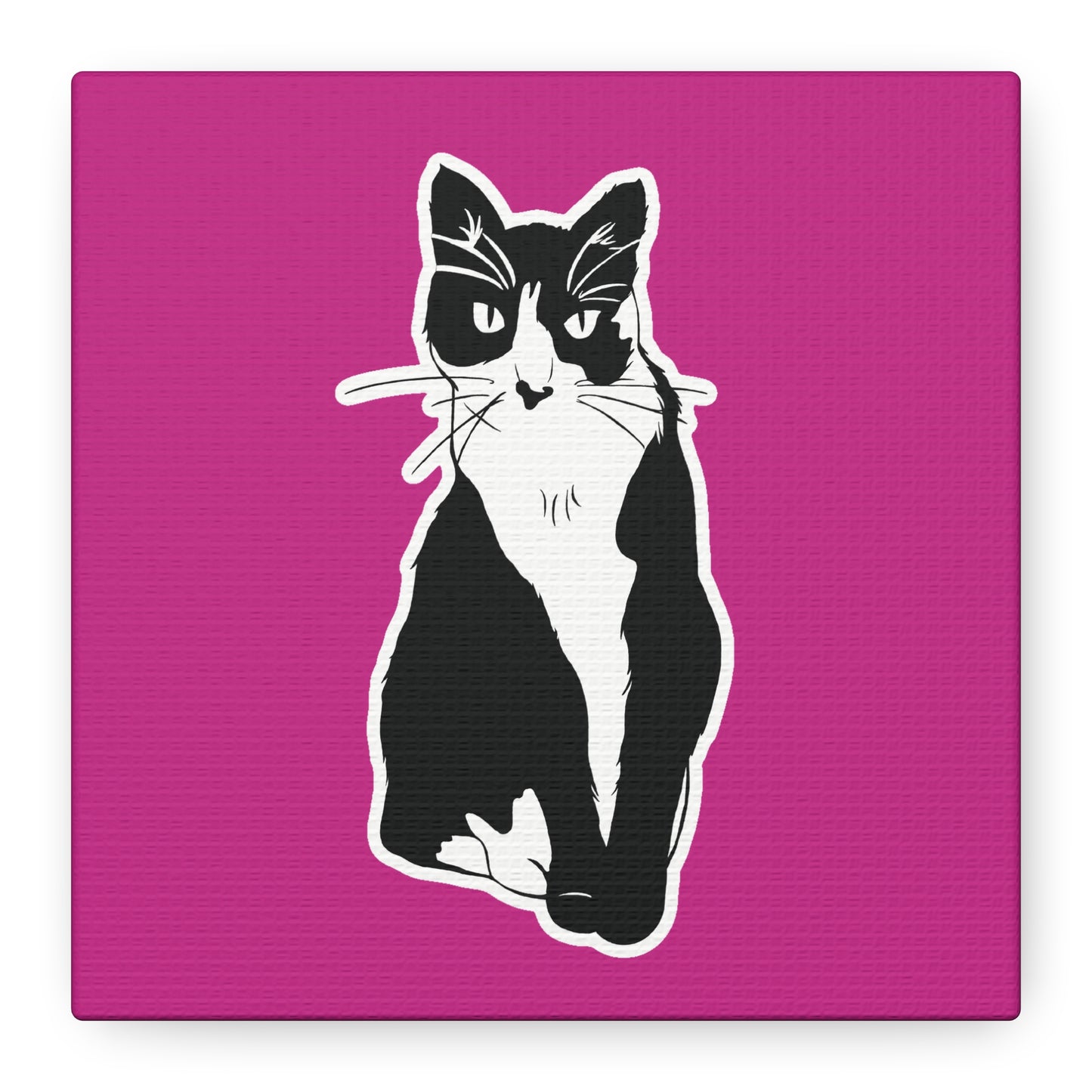 Cat Canvas on Pink (Sticker Style Cat) - Cat Drawing Art