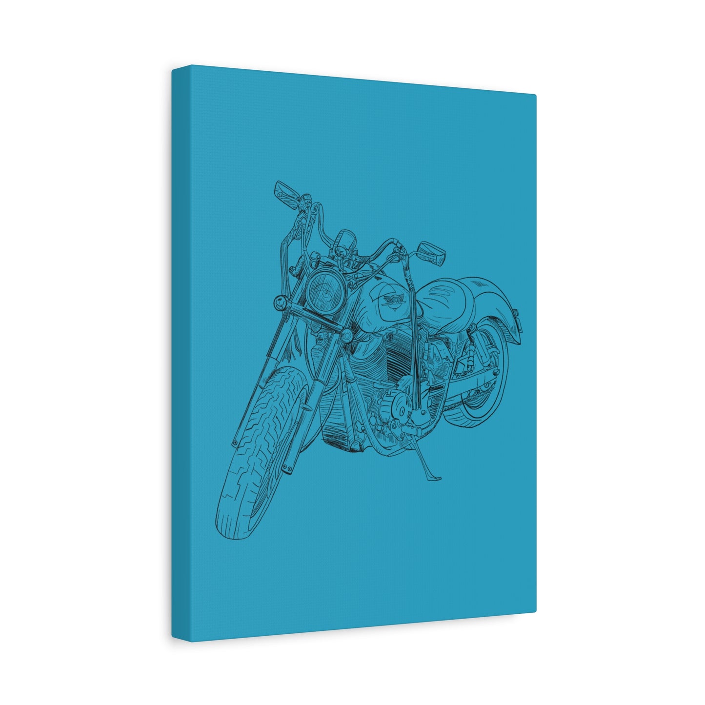 Ride Me Harley Motorcycle Sketch Canvas Print - Black Ink on Turquoise Background
