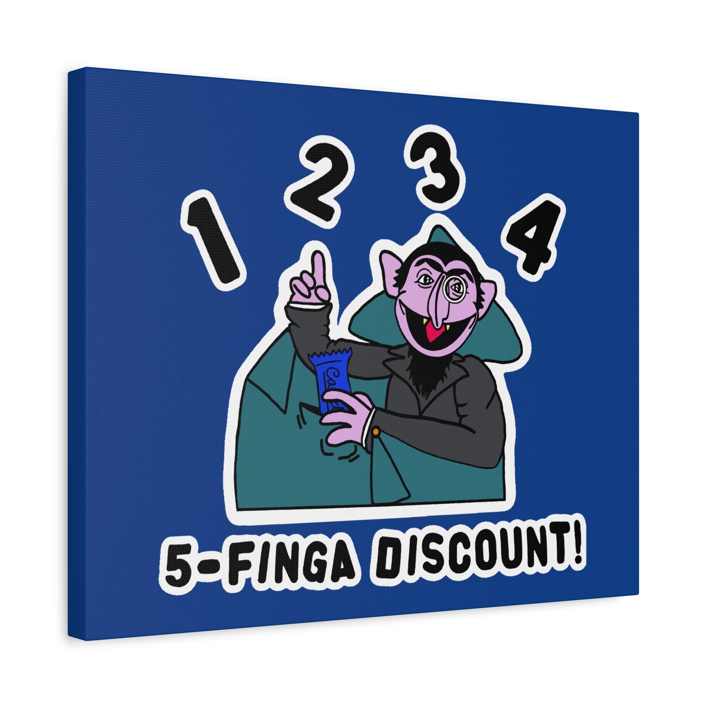Five Finger Discount Canvas Print Dark Blue - Sesame Street The Count Parody Art Print