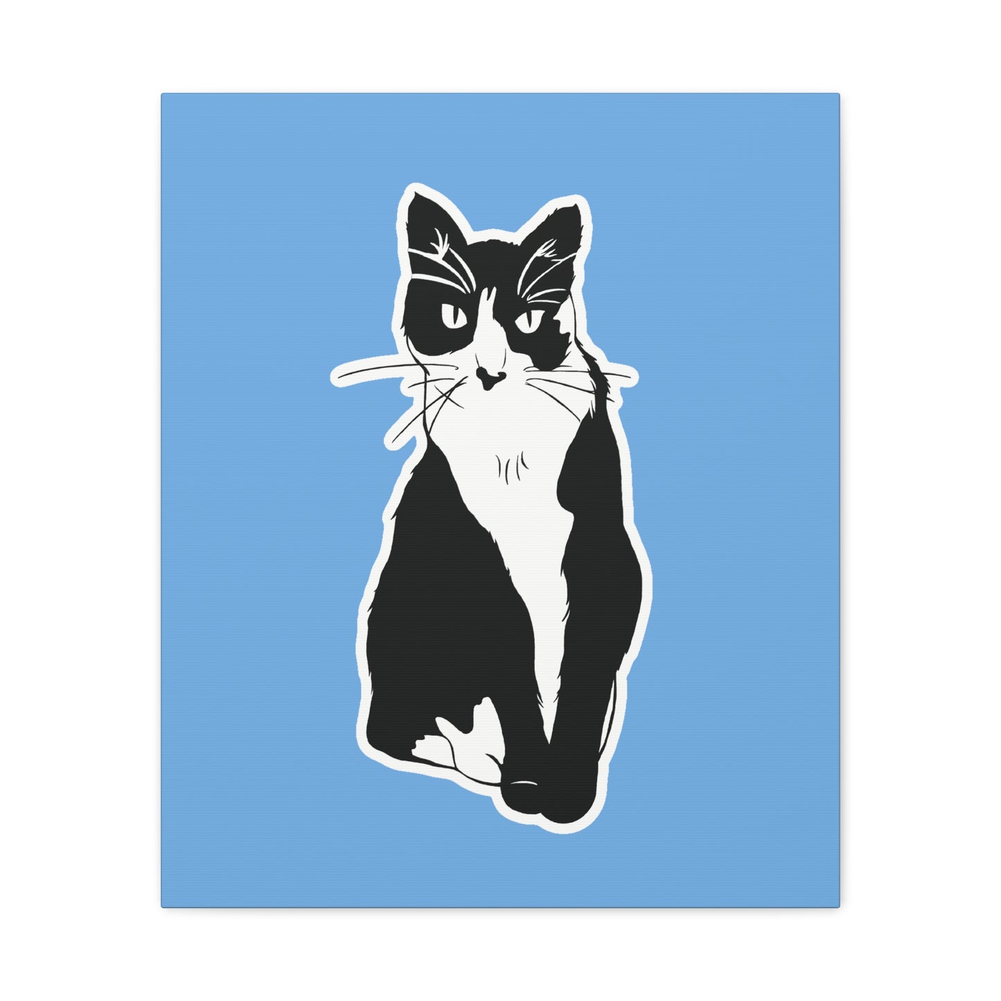 Cat Canvas on Light Blue (Sticker Style Cat) - Cat Drawing Art