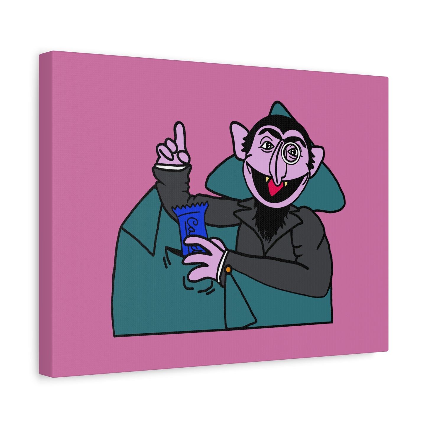 The Count Stealing Candy Canvas Print Light Pink - Sesame Street The Count Parody Art