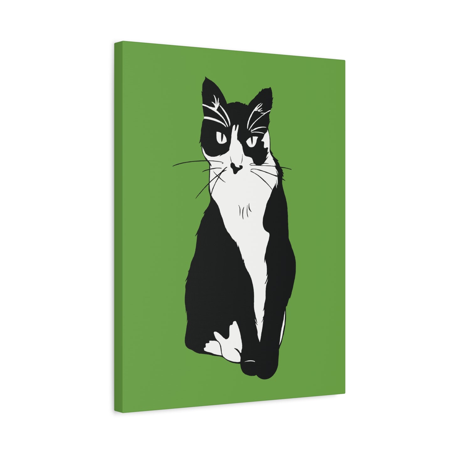 Cat Canvas on Green (B&W Style Cat) - Cat Drawing Art