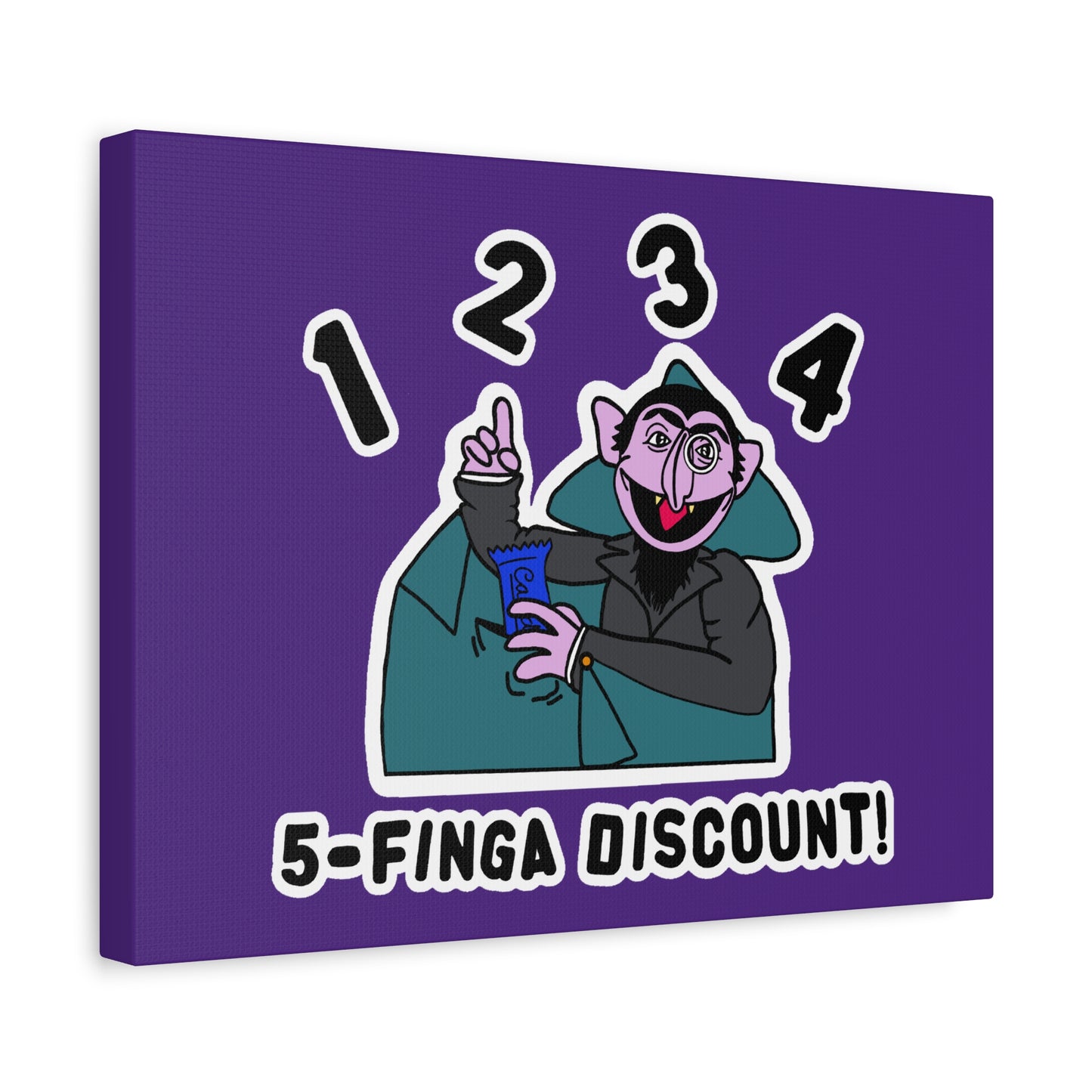 Five Finger Discount Canvas Print Light Purple - Sesame Street The Count Parody Art Print