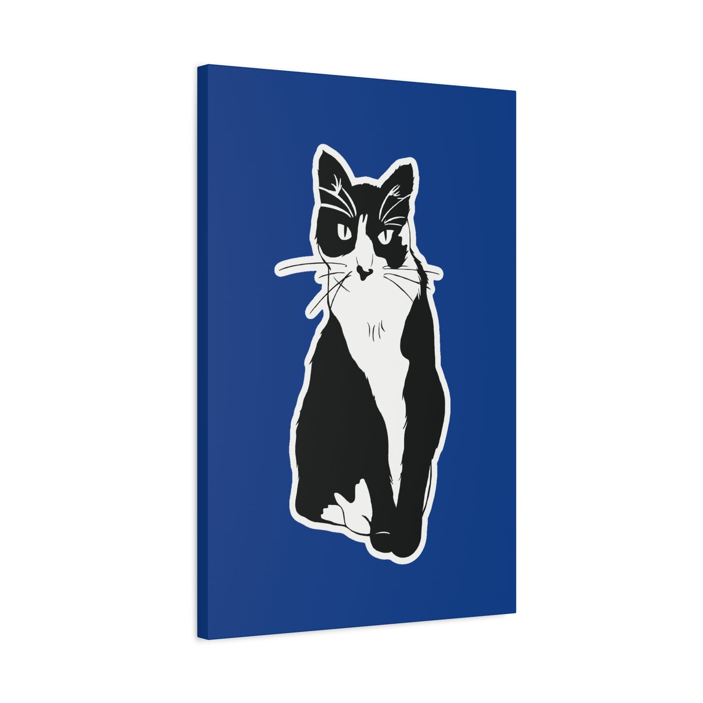 Cat Canvas Print on Dark Blue (Sticker Style Cat) - Cat Drawing Art