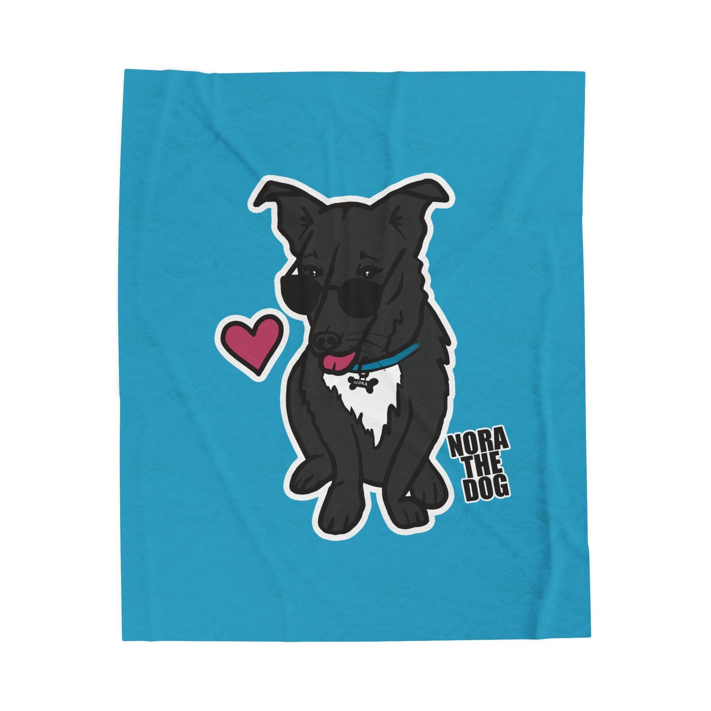 Nora the Dog Heart Throw Blanket (Color Sticker Style on Turquoise Edition)