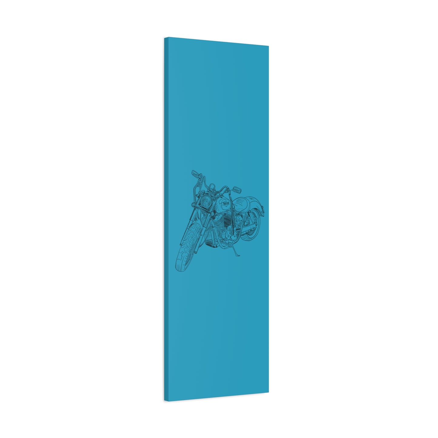 Ride Me Harley Motorcycle Sketch Canvas Print - Black Ink on Turquoise Background