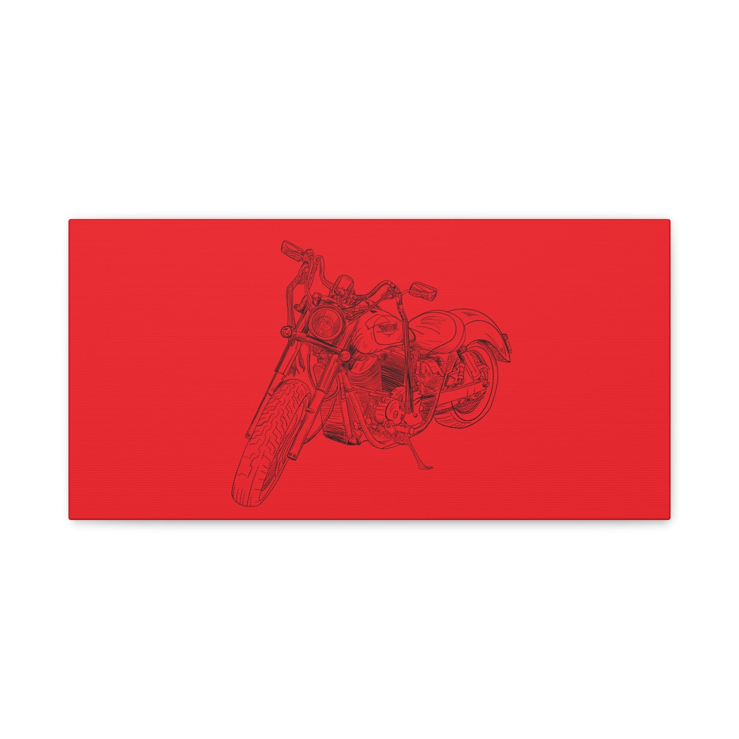 Ride Me Harley Motorcycle Sketch Canvas Print - Black Ink on Red Background
