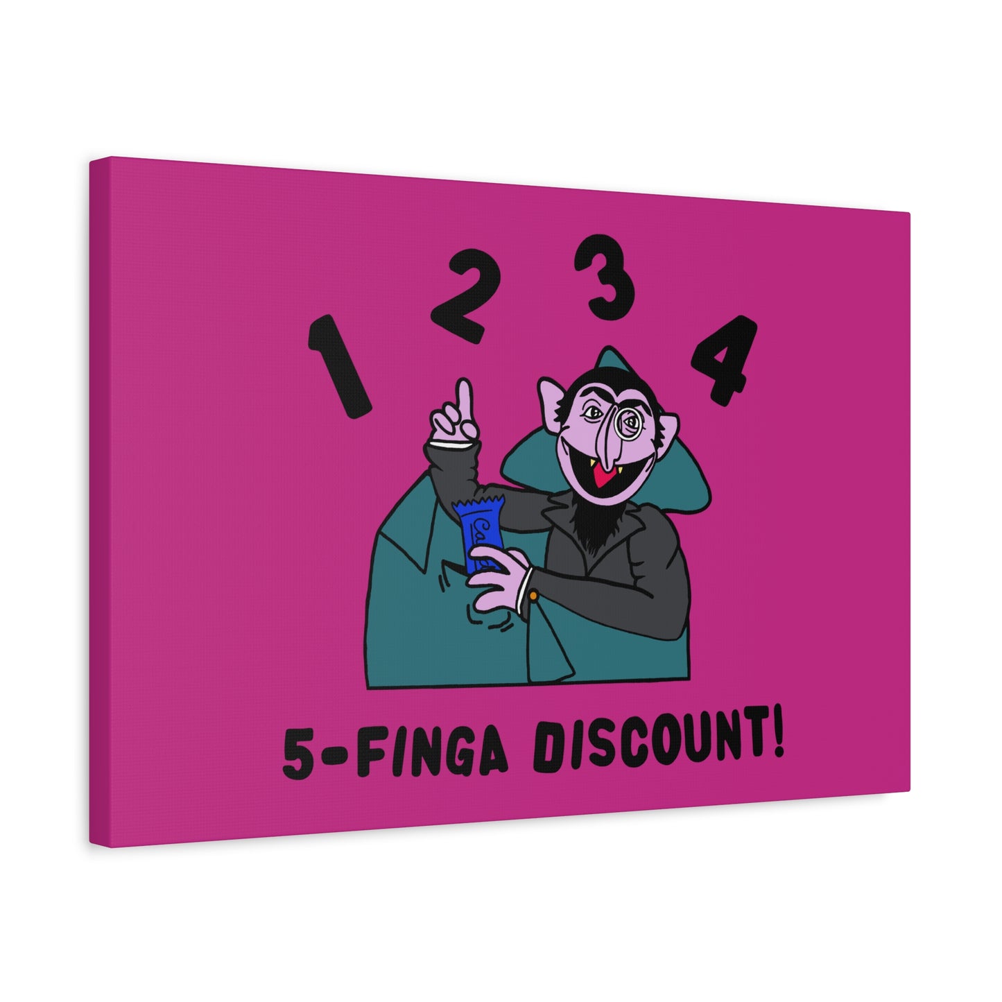 Five Finger Discount Canvas Print Pink - Sesame Street The Count Parody Art Print