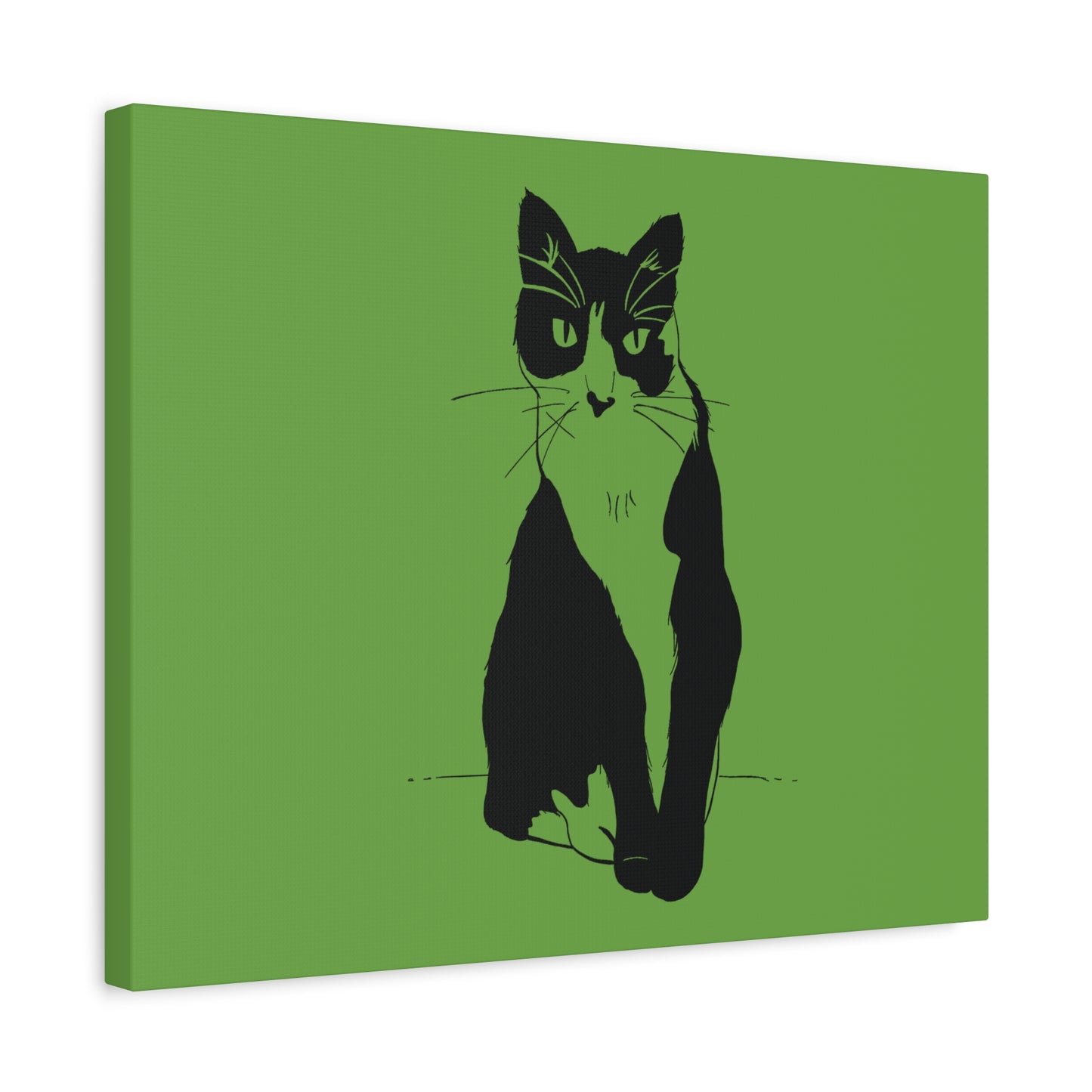 Cat Canvas Print on Green (Transparent Style Cat) - Cat Drawing Art
