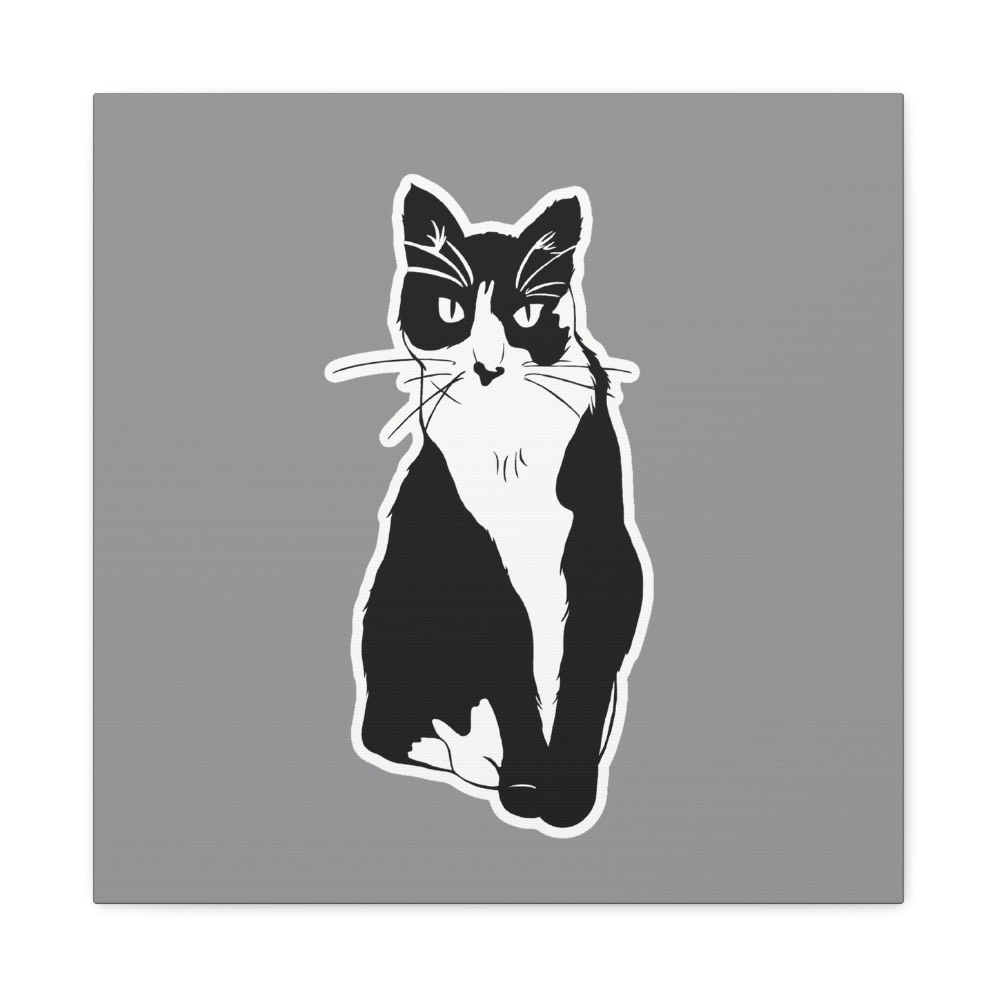 Cat Canvas Print on Grey (Sticker Style Cat) - Cat Drawing Wall Art