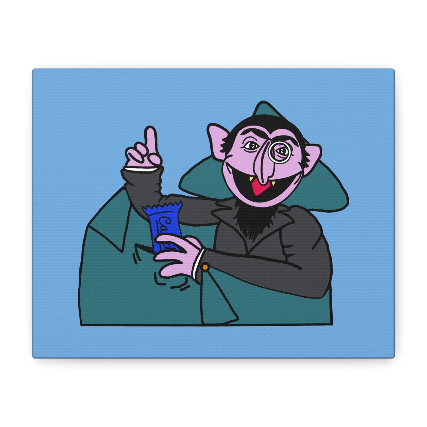 The Count Stealing Candy Canvas Print Light Blue - Sesame Street The Count Parody Art
