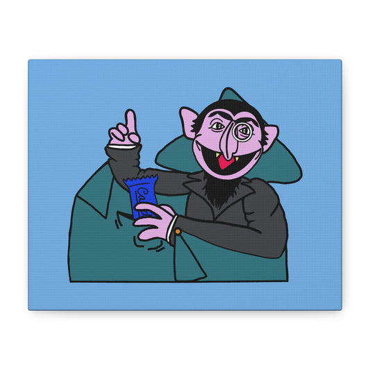 The Count Stealing Candy Canvas Print Light Blue - Sesame Street The Count Parody Art