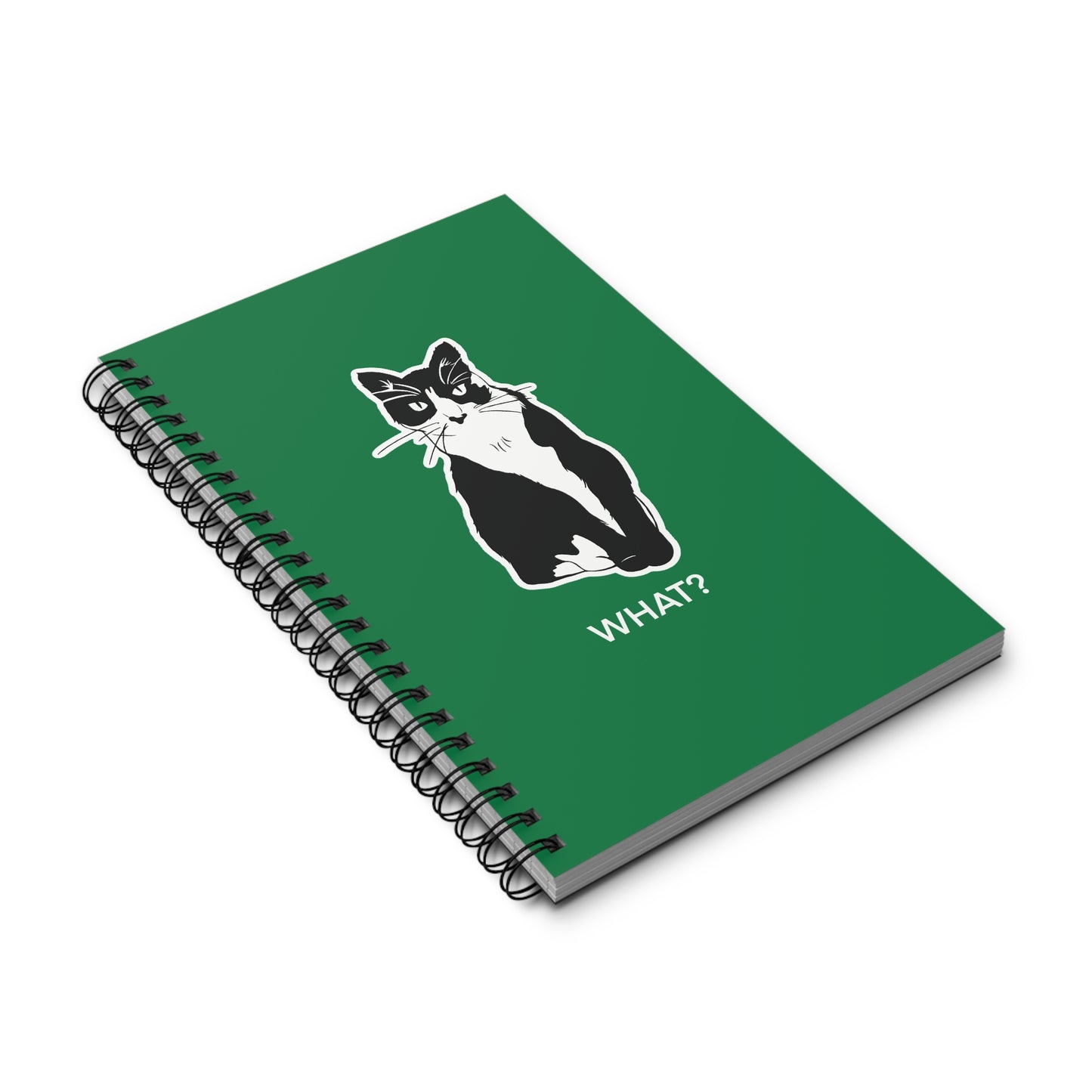 Cattitude Notebook in Dark Green (Sticker Style Cat with White Writing) - Cat Spiral Notebook
