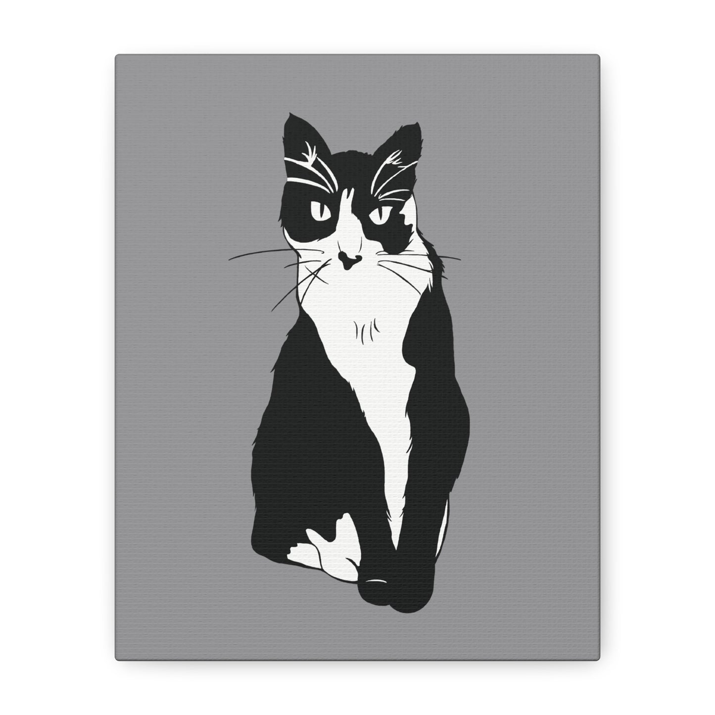 Cat Canvas on Grey (B&W Style Cat) - Cat Drawing Art