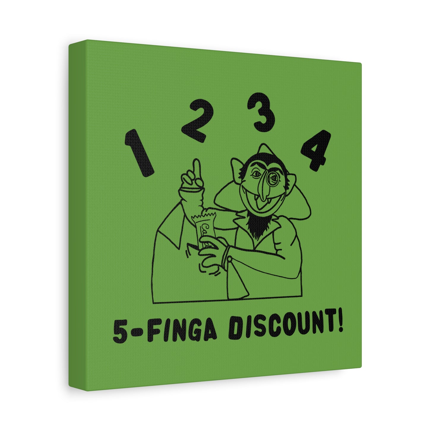 Five Finger Discount Outline Canvas Print Green - Sesame Street The Count Parody Art Print