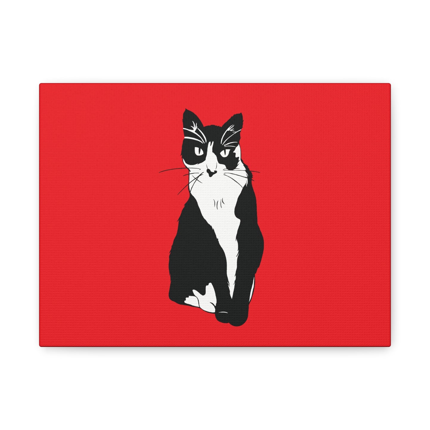 Cat Canvas on Red (B&W Style Cat) - Cat Drawing Art