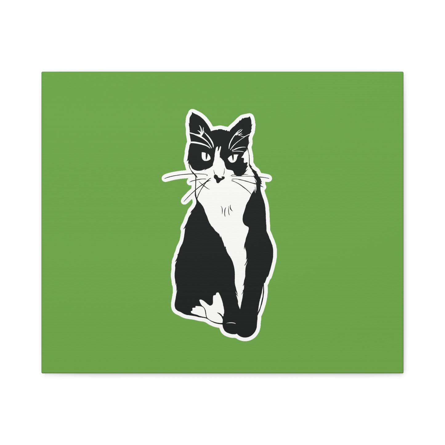 Cat Canvas Print on Green (B&W Style Cat) - Cat Drawing Art