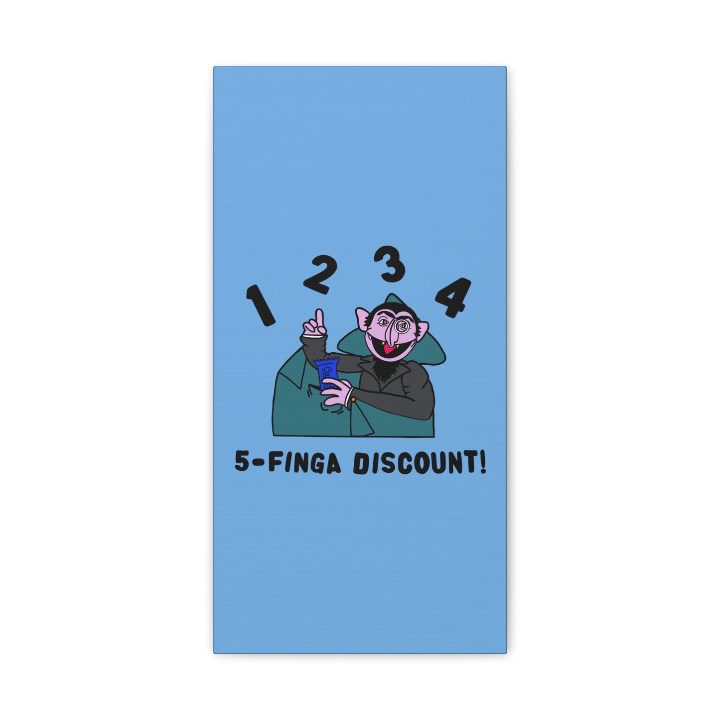 Five Finger Discount Canvas Print Light Blue - Sesame Street The Count Parody Art Print