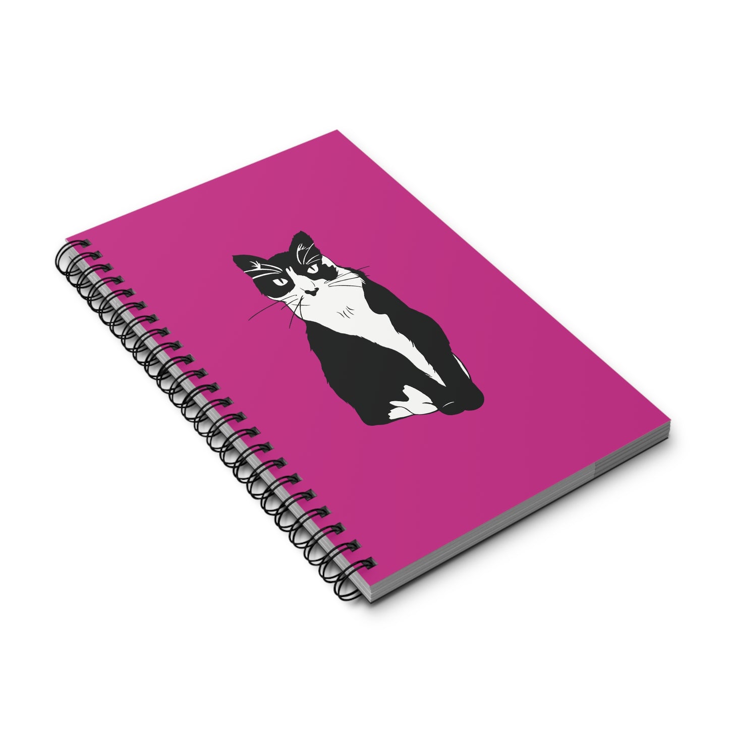 Cat Notebook in Pink (B&W Style Cat) - Cat Spiral Notebook