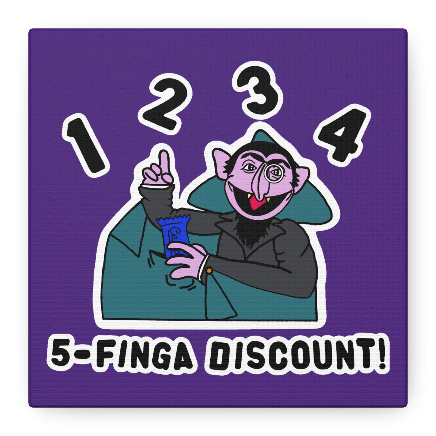 Five Finger Discount Canvas Print Light Purple - Sesame Street The Count Parody Art Print