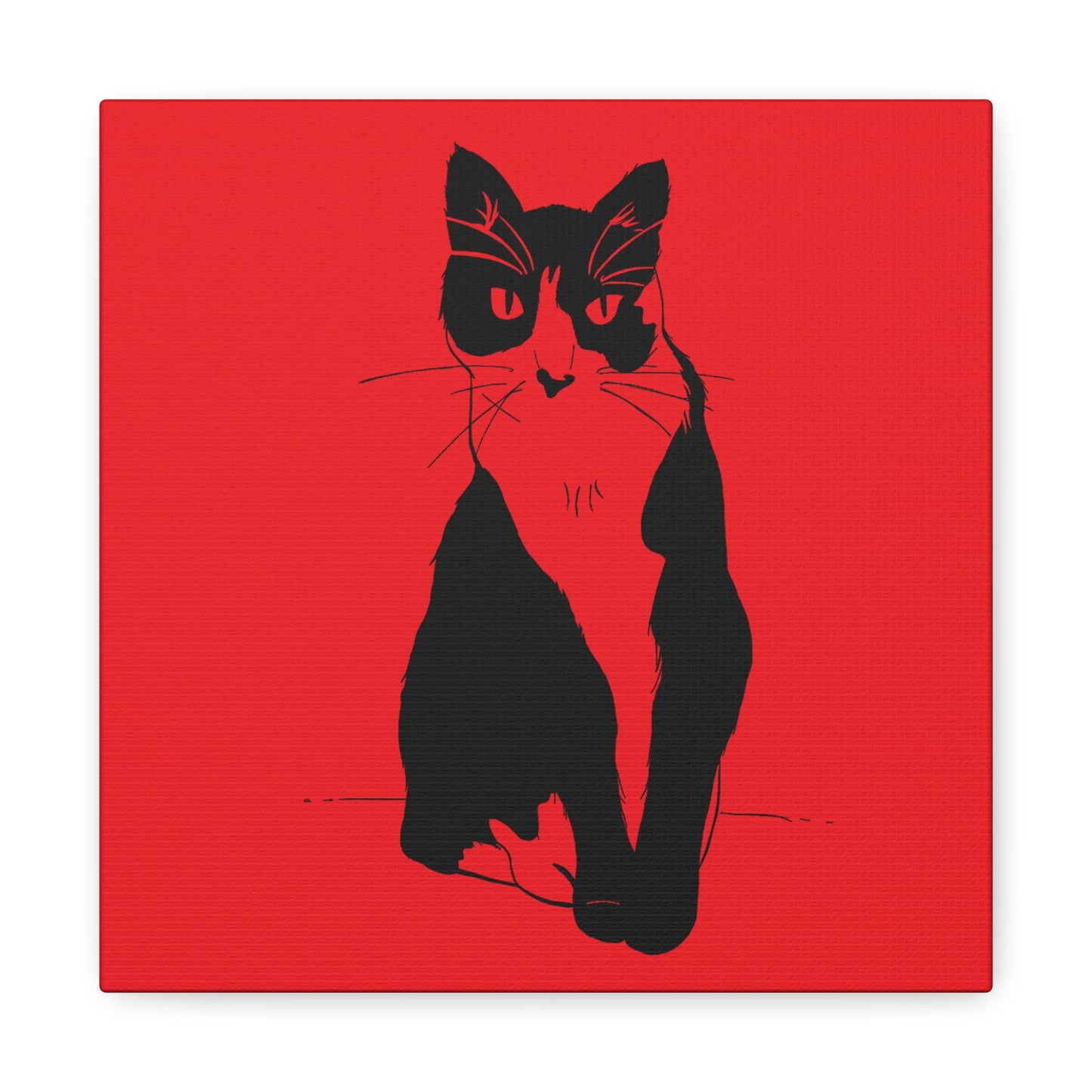 Cat Canvas Print on Red (Transparent Style Cat) - Cat Drawing Art