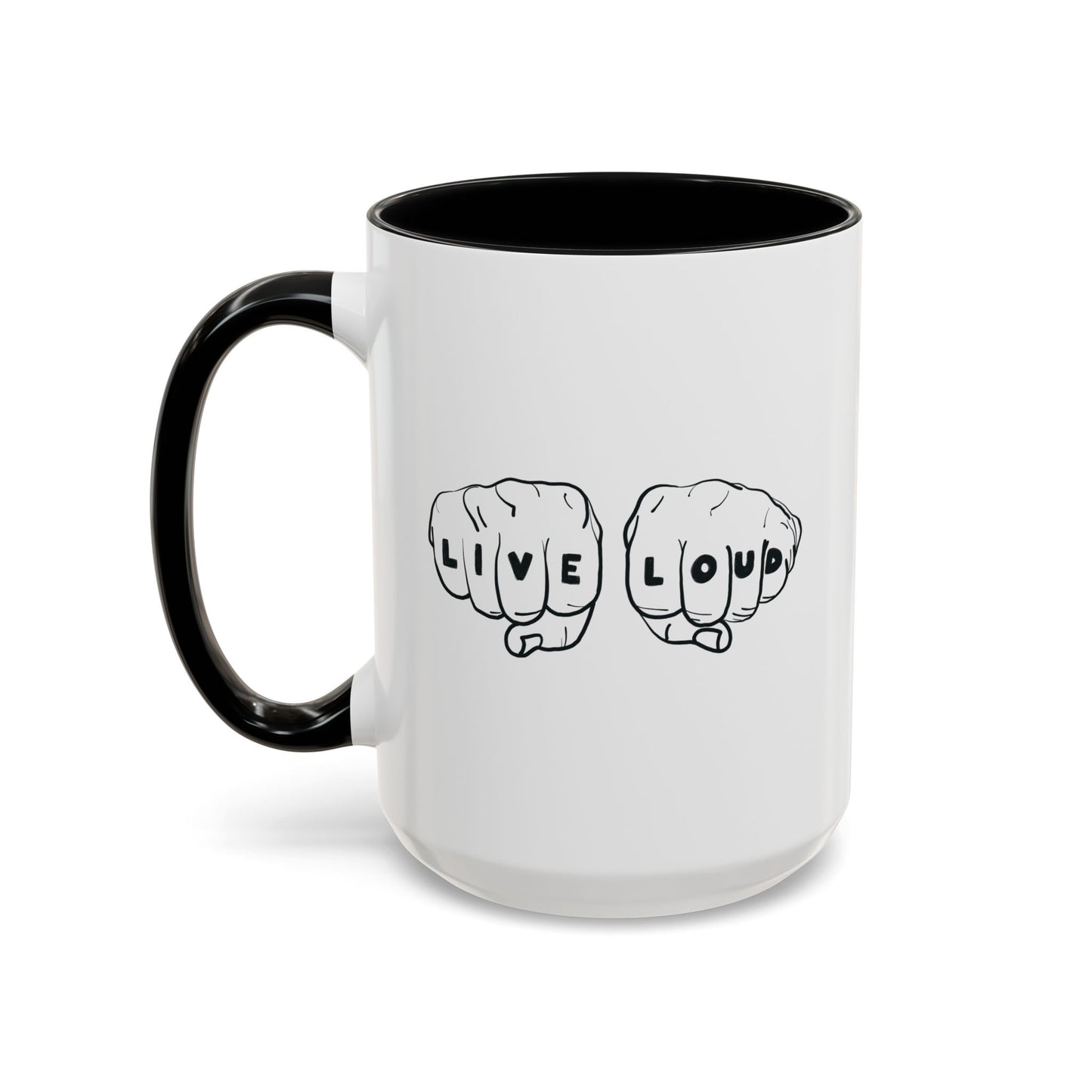 Live Loud Knuckle Tats Tattooed Fists - Four Fists Accent Mug