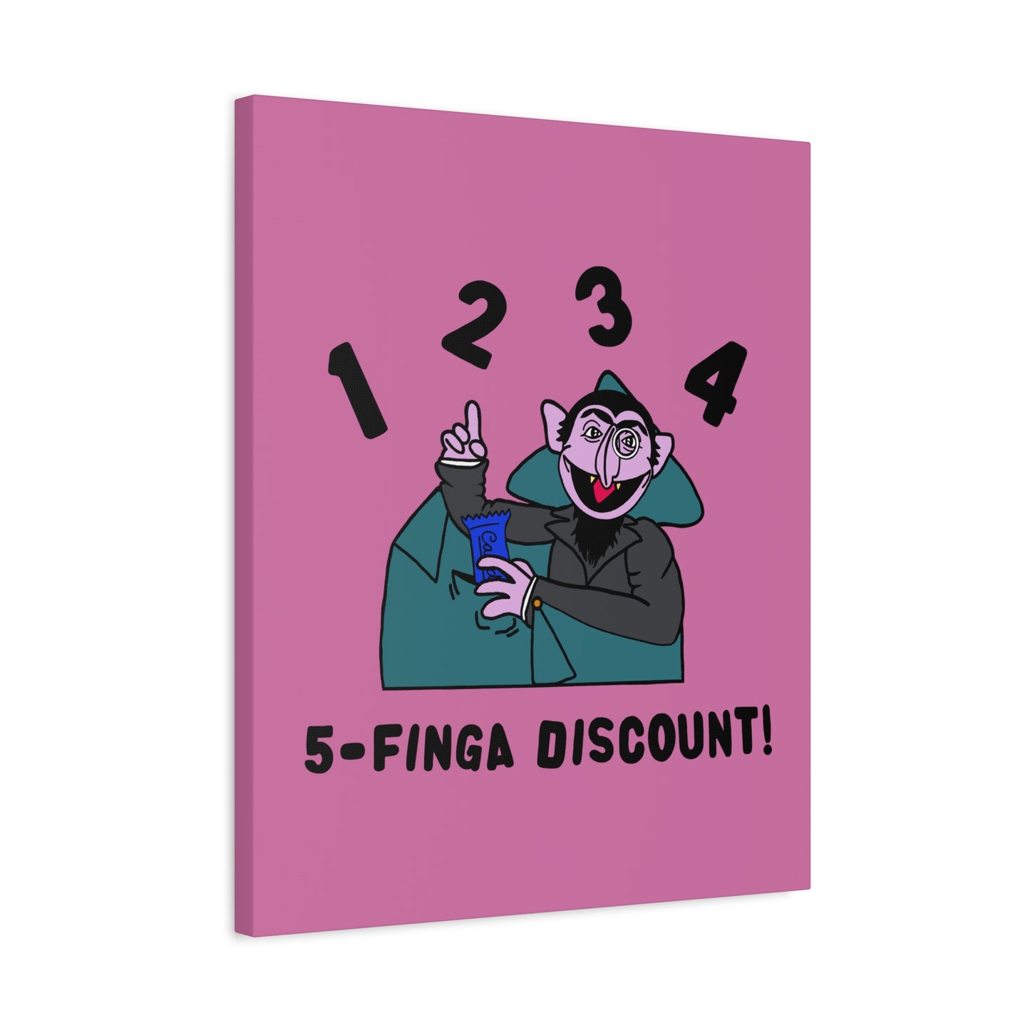 Five Finger Discount Canvas Print Light Pink - Sesame Street The Count Parody Art Print