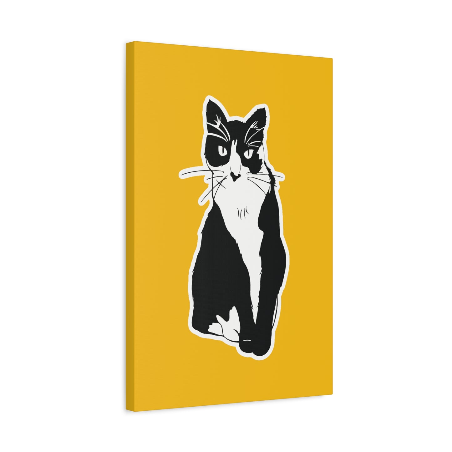 Cat Canvas Print on Yellow (Sticker Style Cat) - Cat Drawing Art