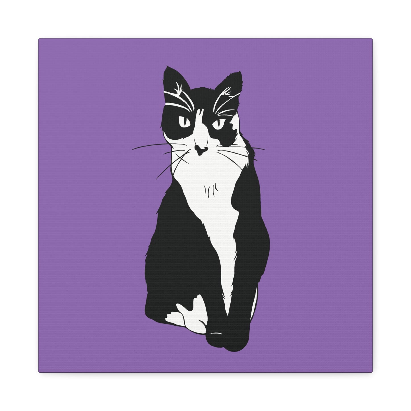 Cat Canvas on Light Purple (B&W Style Cat) - Cat Drawing Art