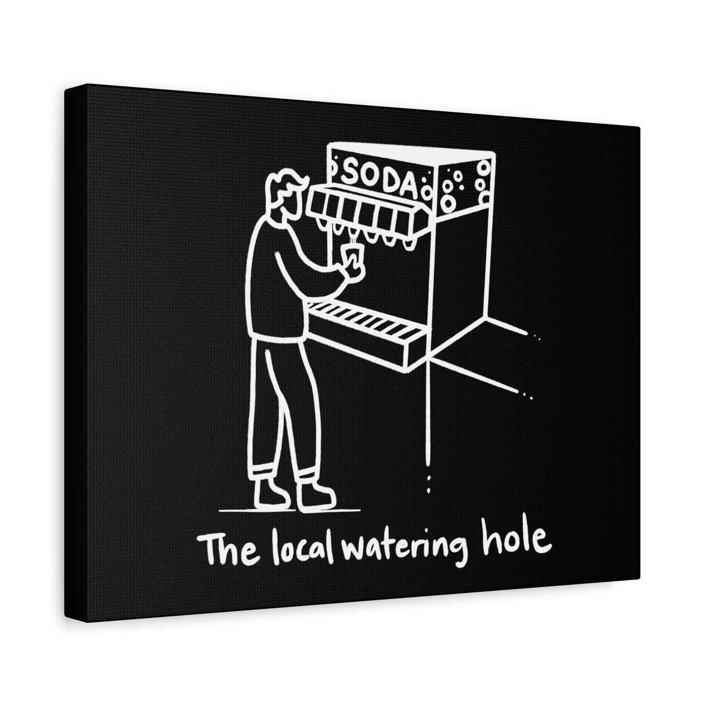 Local Watering Hole Canvas Print - White Ink on Black Background
