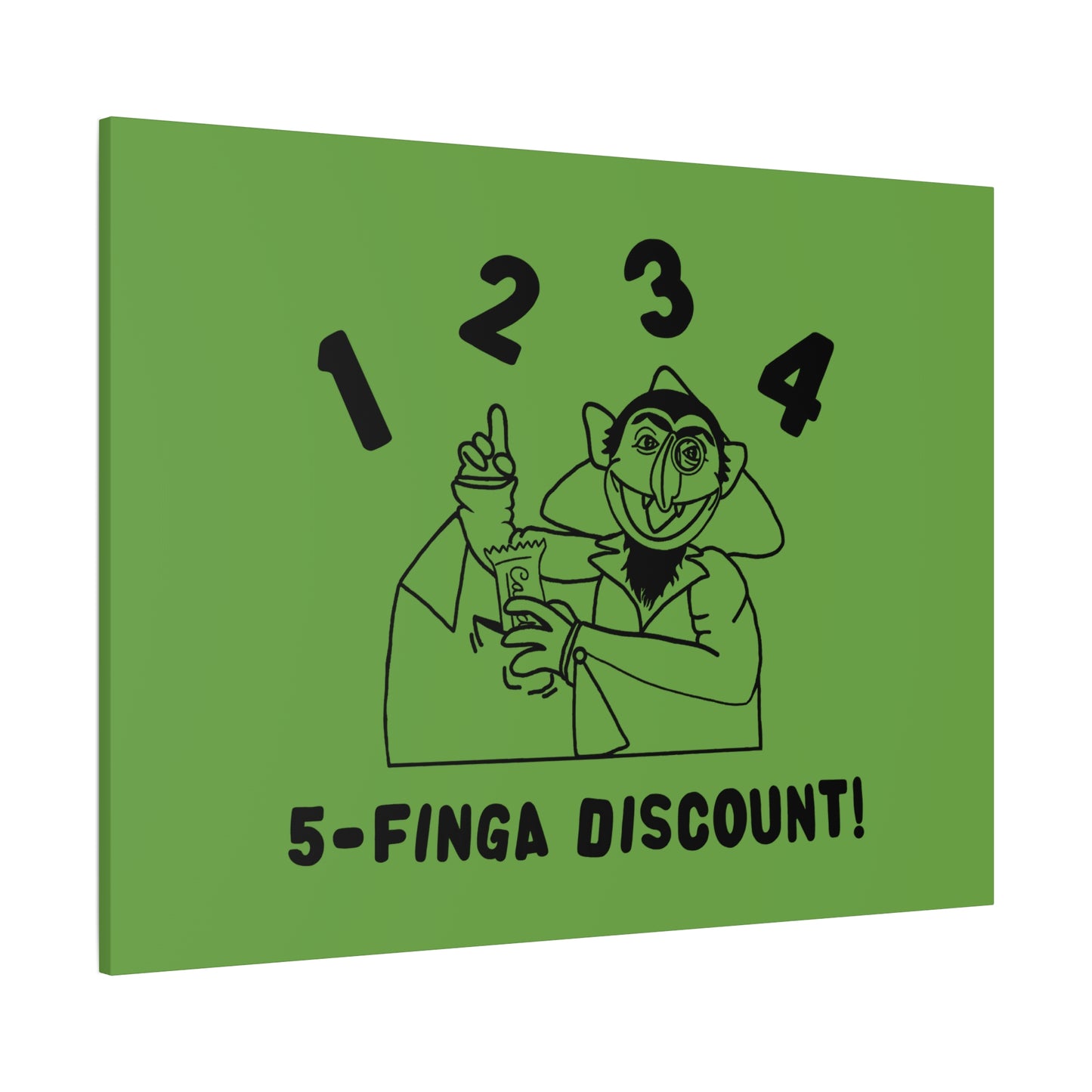 Five Finger Discount Outline Canvas Print Green - Sesame Street The Count Parody Art Print