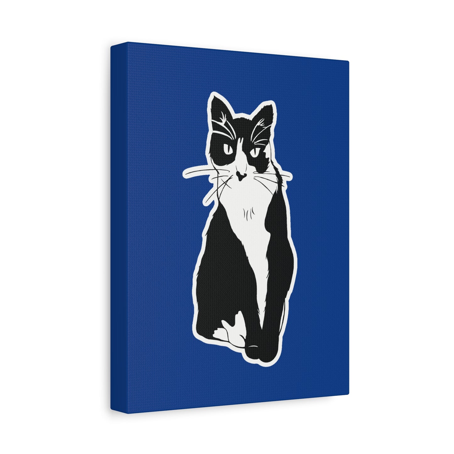 Cat Canvas Print on Dark Blue (Sticker Style Cat) - Cat Drawing Art