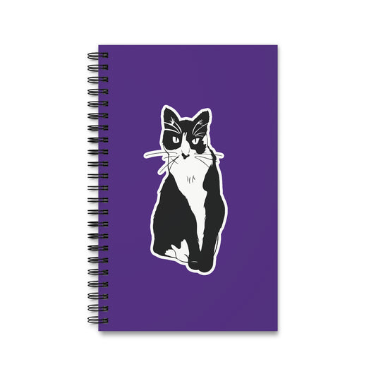 Cat Notebook in Purple (Sticker Style Cat) - Cat Spiral Notebook