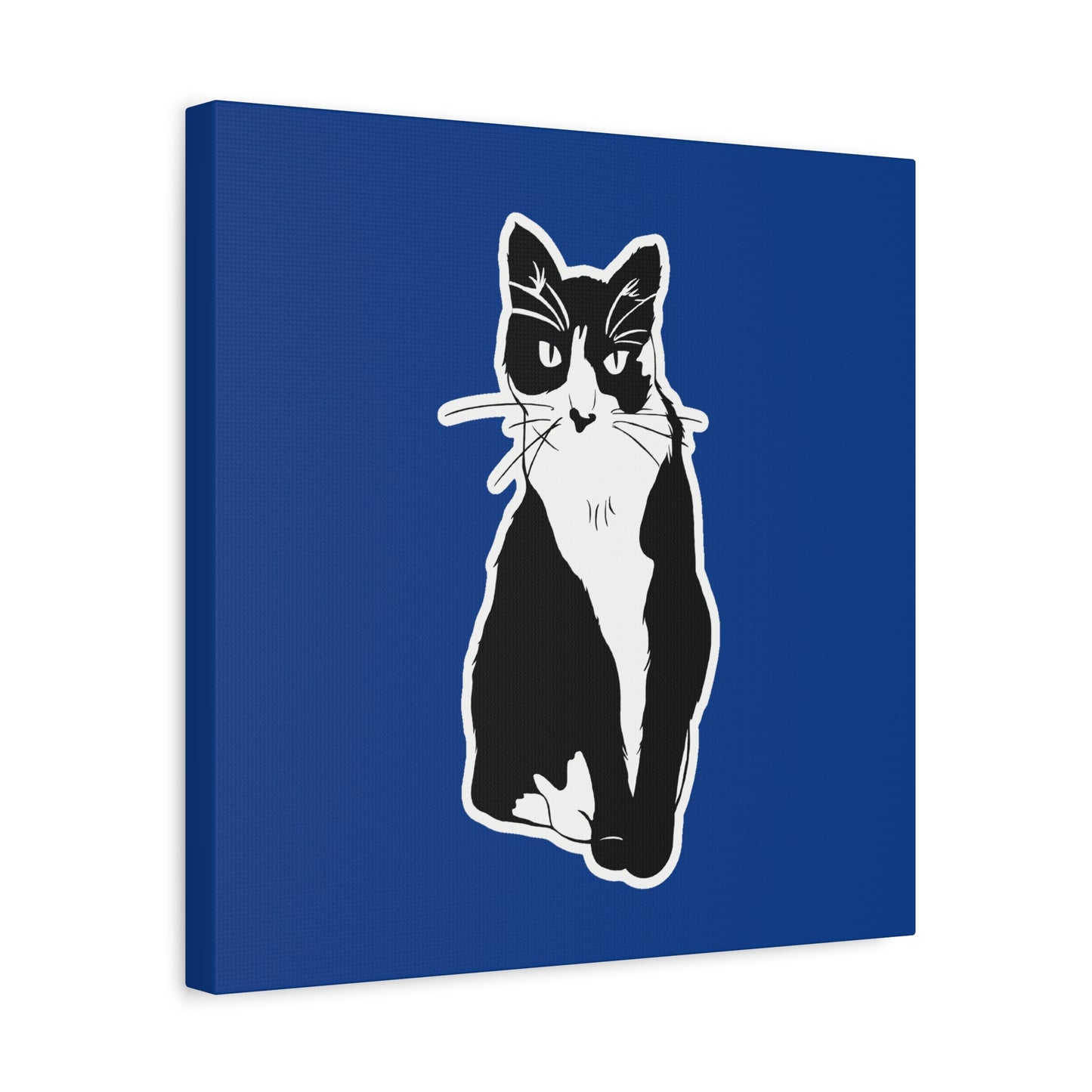 Cat Canvas Print on Dark Blue (Sticker Style Cat) - Cat Drawing Art