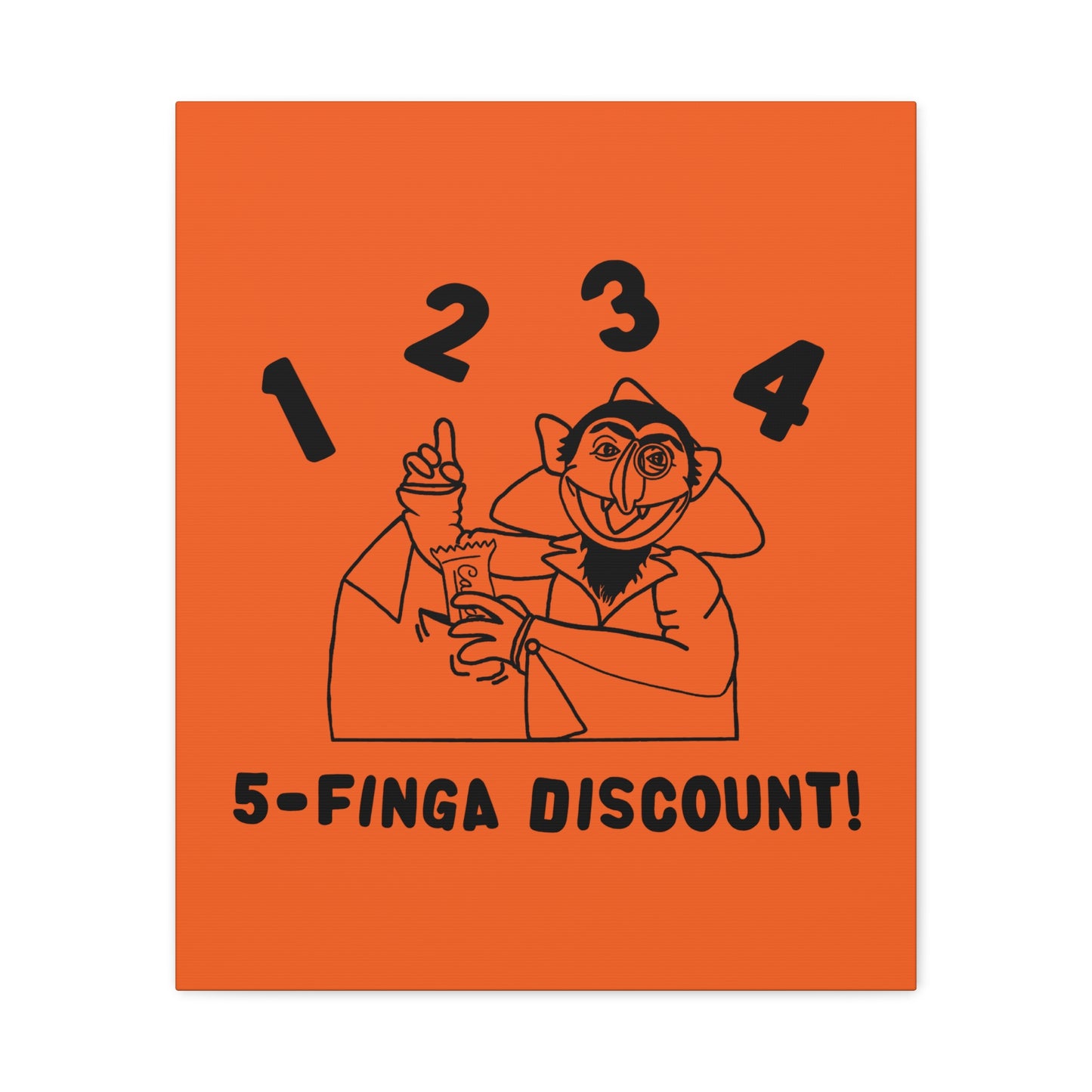 Five Finger Discount Outline Canvas Print Orange - Sesame Street The Count Parody Art Print
