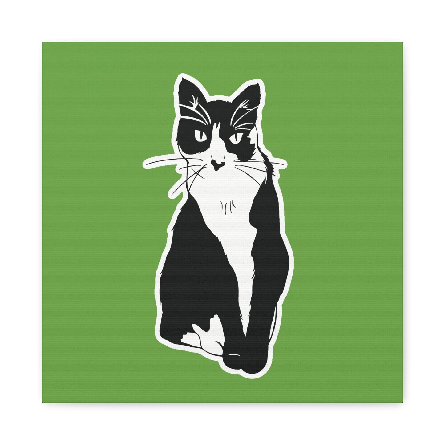 Cat Canvas Print on Green (B&W Style Cat) - Cat Drawing Art